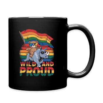Teddy Bear chevauche le rhinocéros LGBTQ Rainbow Flag - Mug uni - noir - Droite