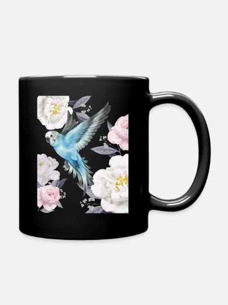blue bird and roses - Full Colour Mug - black