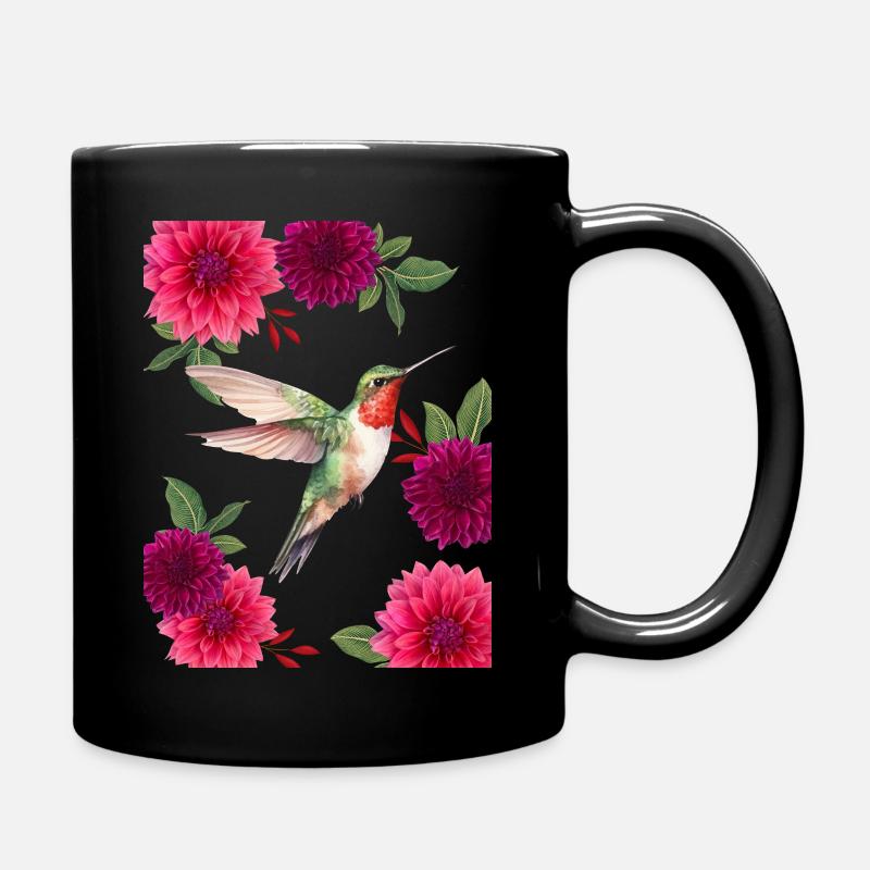 Sparrow and roses - Full Colour Mug - black