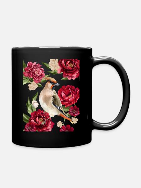 Woodpecker and roses - Full Colour Mug - black