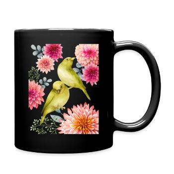 parrot and flowers 2 - Full Colour Mug - black - Right