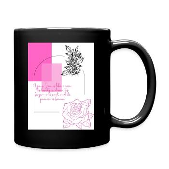 Geometrische Rosen - Rosa - Tasse einfarbig - Schwarz - Rechts