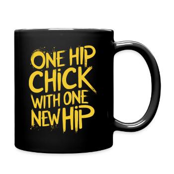 Humorous and proud – new hips, new happiness - Full Colour Mug - black - Right