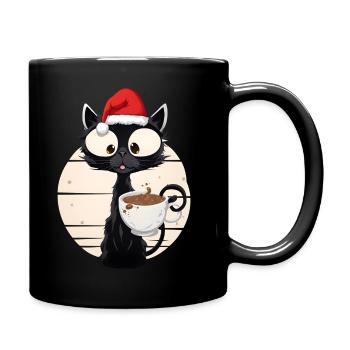 Kaffeekatze mit Weihnachtsmütze Kaffee Xmas Katze - Tasse einfarbig - Schwarz - Rechts