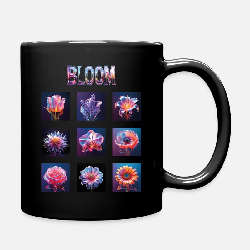 Holografische Blumen in 3D Optik - Tasse einfarbig - Schwarz