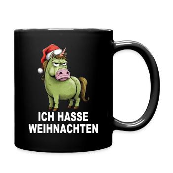 Weihnachtsmuffel Ich hasse Weihnachten Einhorn - Tasse einfarbig - Schwarz - Rechts