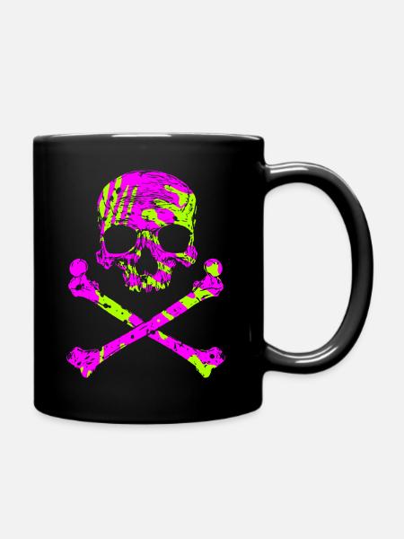 Totenkopf mit Knochen - Tasse einfarbig - Schwarz