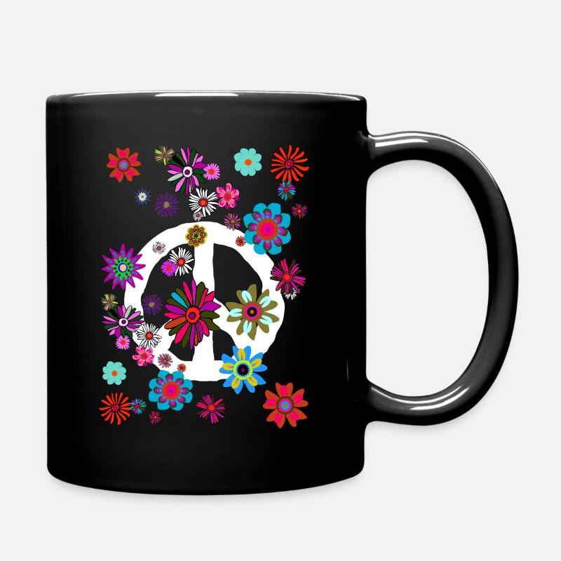 Flower Power Peace & Power Unisex - Tasse einfarbig - Schwarz