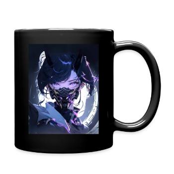 Animierte Frau mit Maske - Tasse einfarbig - Schwarz - Rechts