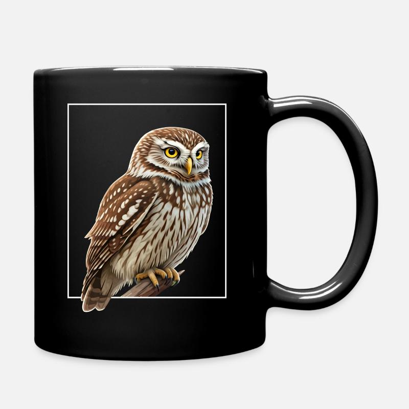 Little Owl Owl Athene Noctua - Full Colour Mug - black