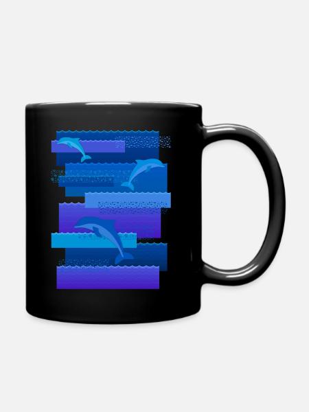 Wellen & Delfine - Tasse einfarbig - Schwarz