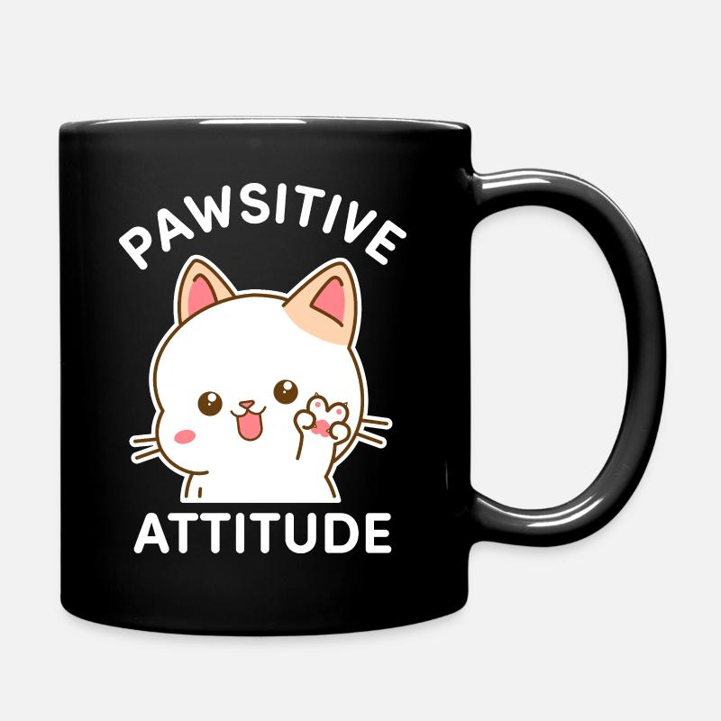 Pfotenhaltung - Katze macht das V-Zeichen - Tasse einfarbig - Schwarz