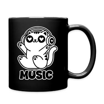 Chat aux yeux de cœur avec casque - Music Design - Mug uni - noir - Droite
