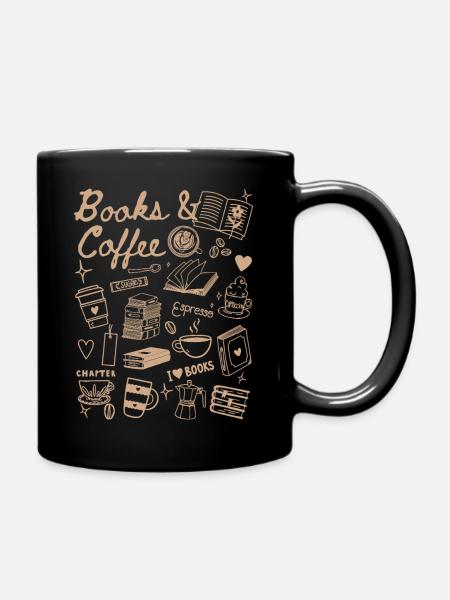 Coffee and Books doodles - Full Colour Mug - black
