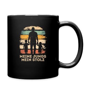 Father with two sons vintage Father's Day - Full Colour Mug - black - Right