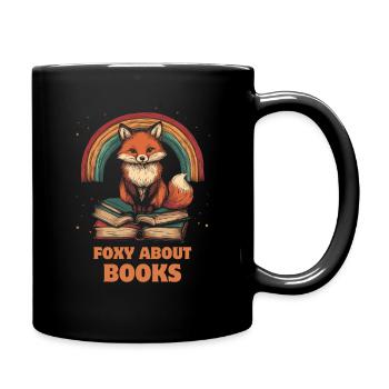 Fuchs mit Bücher lustiger Spruch - Tasse einfarbig - Schwarz - Rechts