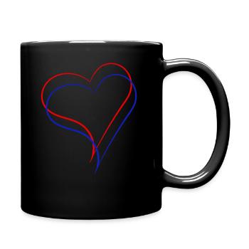 Ein rotes und ein blaues Herz zusammen - Tasse einfarbig - Schwarz - Rechts