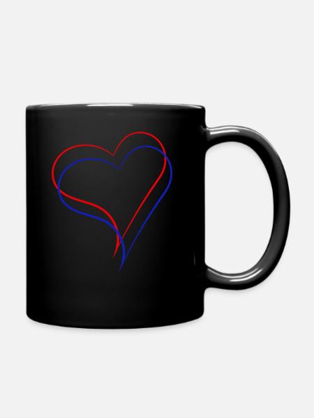 Un cœur rouge et un cœur bleu ensemble - Mug uni - noir