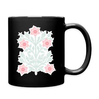Vintage Blossoms Block Print Pink and Green - Full Colour Mug - black - Right
