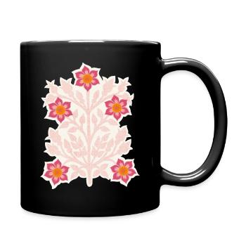 Vintage Blossoms Block Print Pink and Burgundy - Full Colour Mug - black - Right