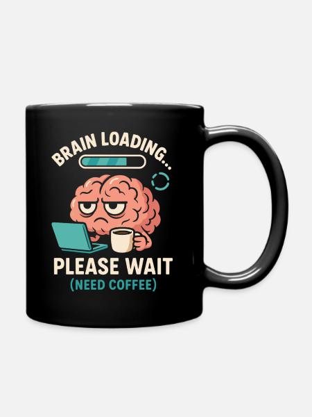 Brain Loading Coffee Design - Full Colour Mug - black