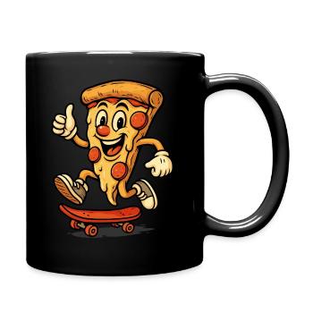 Skateboard fahrende Pizza - Tasse einfarbig - Schwarz - Rechts