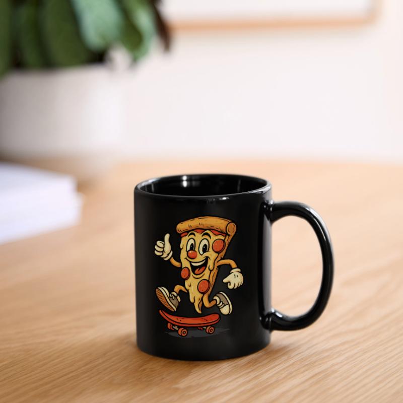Skateboard fahrende Pizza Tasse einfarbig