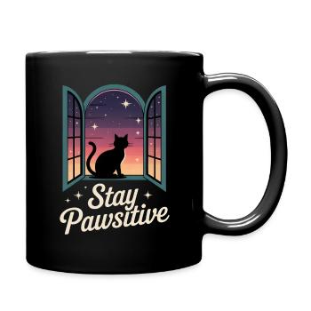 Stay pawsitive - Schwarze Katze am Fenster - Tasse einfarbig - Schwarz - Rechts