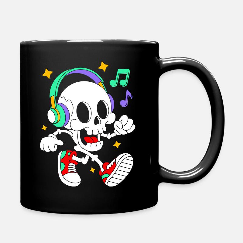 Music Loving Skeleton with Headphones - Full Colour Mug - black