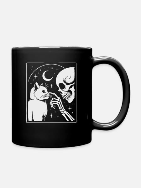 Himmlische Katze und Skelett Nachtkunst - Tasse einfarbig - Schwarz