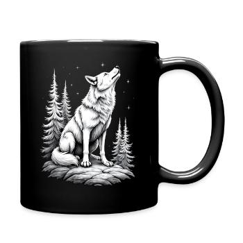Wolf Zeichnung Skizze Illustration Schwarz Weiß - Tasse einfarbig - Schwarz - Rechts
