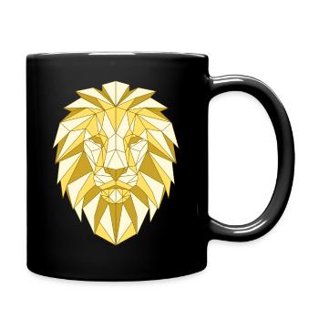 Geometric lion head in gold tones - Full Colour Mug - black - Right
