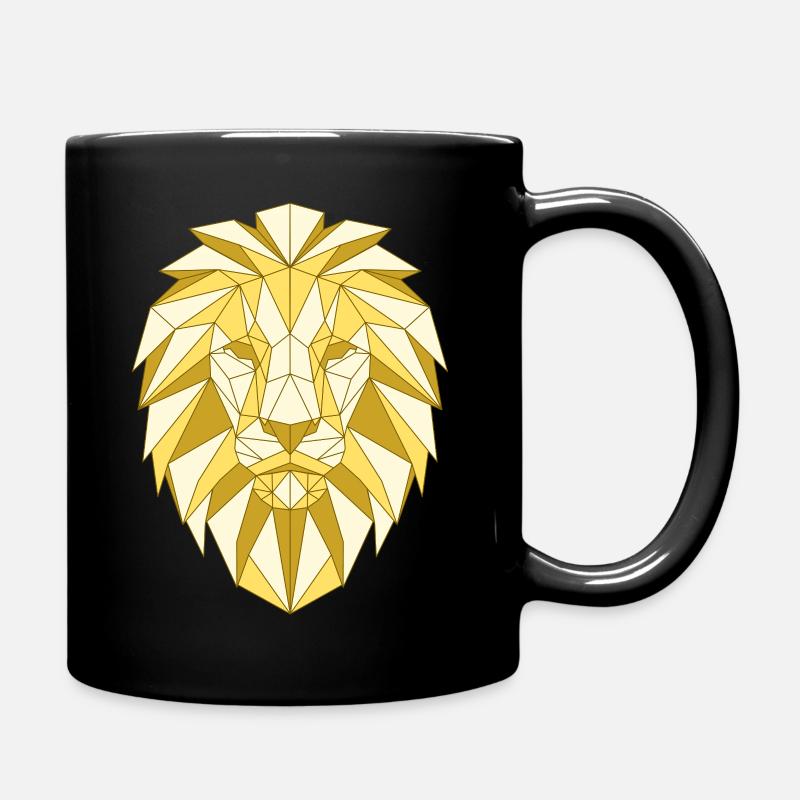 Geometric lion head in gold tones - Full Colour Mug - black