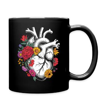 Florales Herzdesign für emotionale Trage - Tasse einfarbig - Schwarz - Rechts