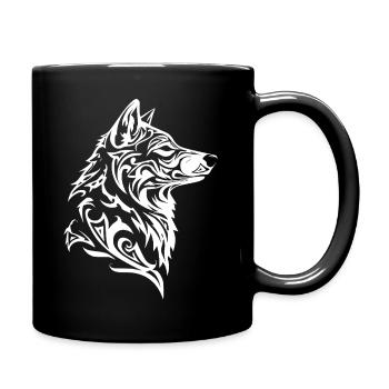 Nordischer Wolf Tribal Wolfskopf Tattoo - Tasse einfarbig - Schwarz - Rechts