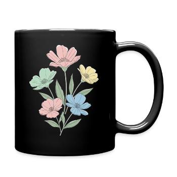 Pastel flowers in watercolor style - Full Colour Mug - black - Right