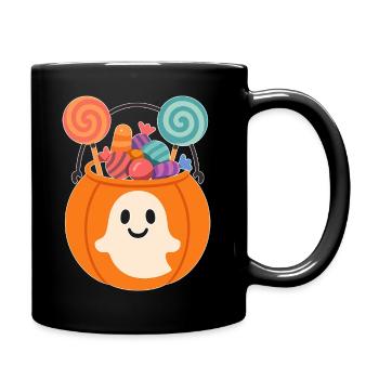 Citrouille avec des motifs de bonbons et de fantômes - Mug uni - noir - Droite