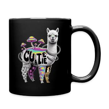 Skurriles Alpaka mit psychedelischen Pilzen - Tasse einfarbig - Schwarz - Rechts
