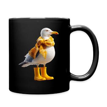 Küstenmöwe mit Regen-Accessoires - Tasse einfarbig - Schwarz - Rechts