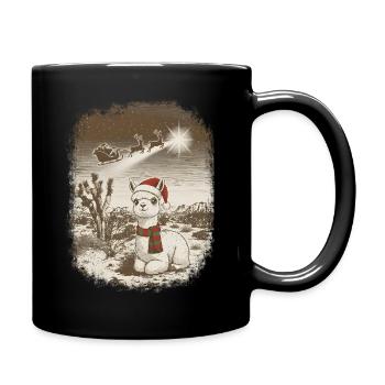 Süßes Weihnachts-Alpaka + Santa + Rentierschlitten - Tasse einfarbig - Schwarz - Rechts