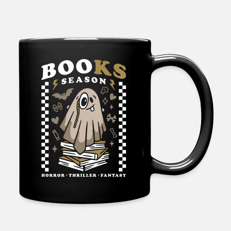Spooky Books Season – Halloween Cute Ghost - Full Colour Mug - black