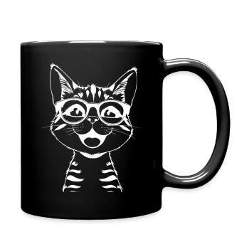 Laughing Cat Glasses Sketch - Full Colour Mug - black - Right