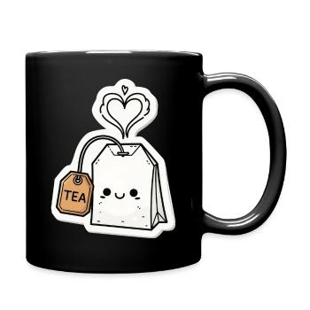 Kawaii Teebeutel mit Herzdampf - Tasse einfarbig - Schwarz - Rechts