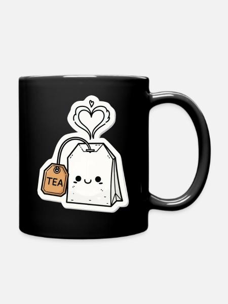 Kawaii Tea Bags with Heart Steam - Full Colour Mug - black