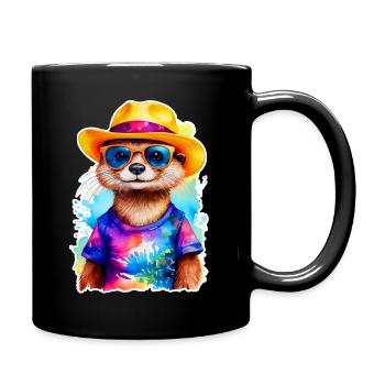 Otter with straw hat - Full Colour Mug - black - Right
