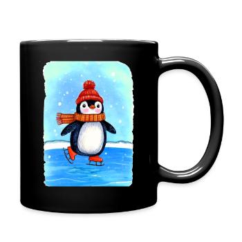 Kleiner Pinguin-Schlittschuh-Läufer - Tasse einfarbig - Schwarz - Rechts