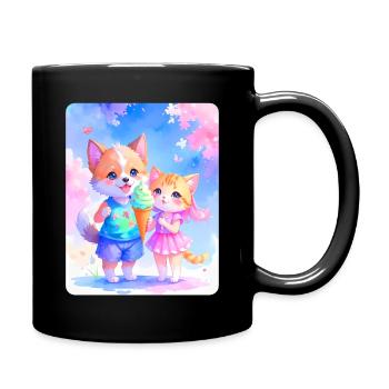 Hündchen, Kätzchen & Eiscreme - Tasse einfarbig - Schwarz - Rechts