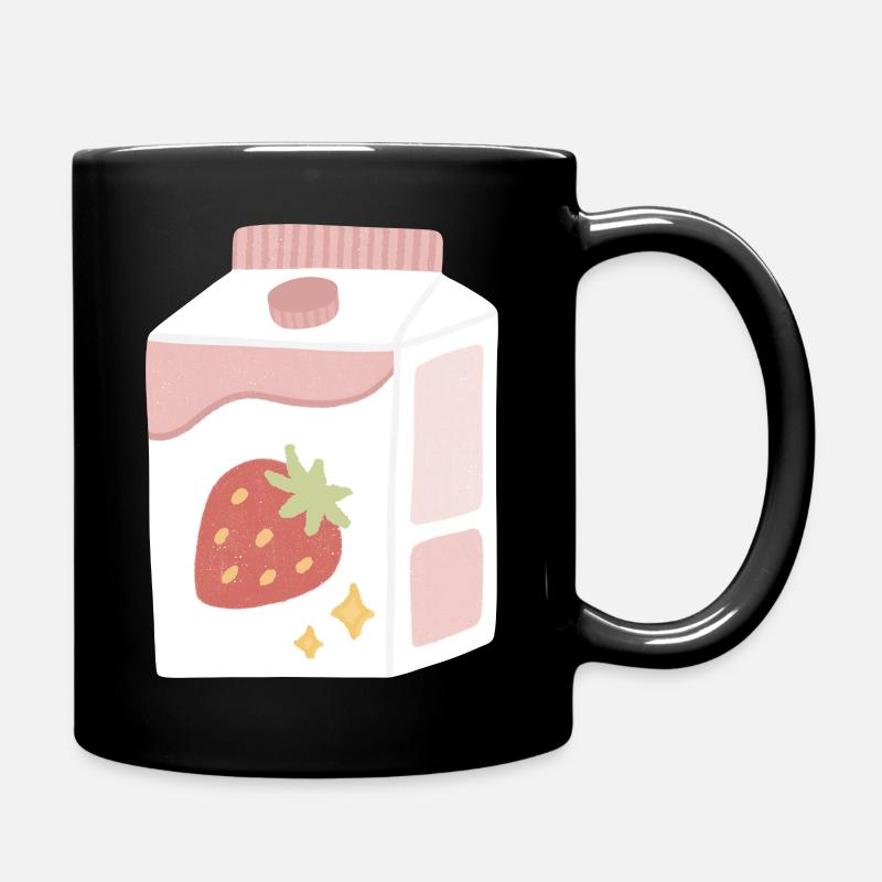Strawberry Milk Box Illustration - Full Colour Mug - black