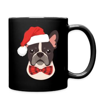 French Bulldog mit Weihnachtsmütze Minimalistisch - Tasse einfarbig - Schwarz - Rechts