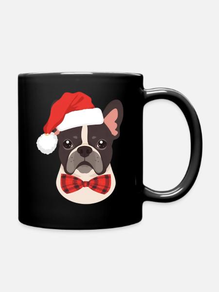 Bouledogue français avec chapeau de Père Noël minimaliste - Mug uni - noir